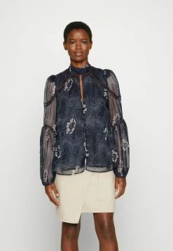 Ted Baker BERNOT LADDER TRIM INSERT HIGH NECK BLOUSE - Blouse - Navy