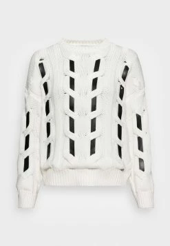 Ted Baker DESEREY LEATHER DETAILED CABLED - Jumper - White