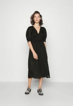 Ted Baker LIYON CREPE PANELLED PUFF SLEEVE MIDI DRESS - Day Dress - Black
